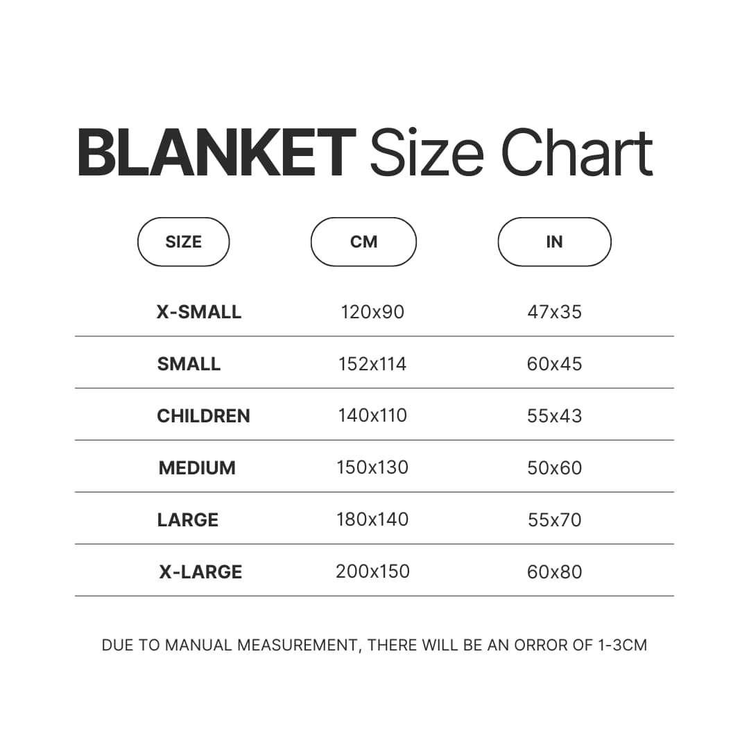 Blanket Size Chart - Romantic Killer Merch