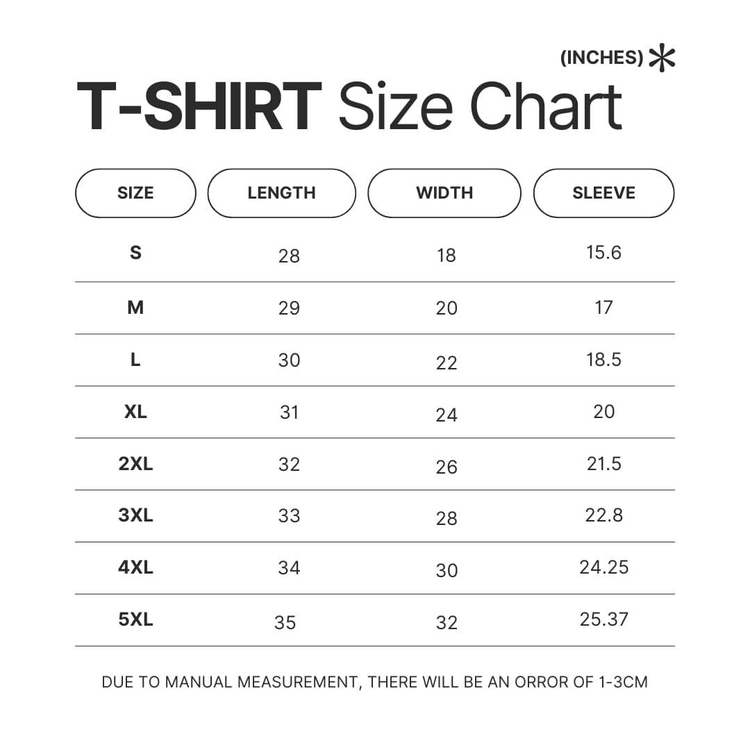 T shirt Size Chart - Romantic Killer Merch