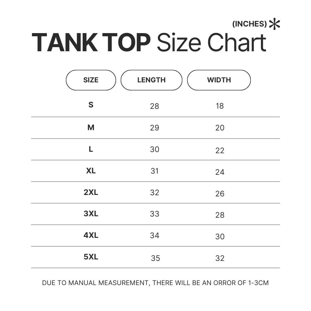 Tank Top Size Chart - Romantic Killer Merch